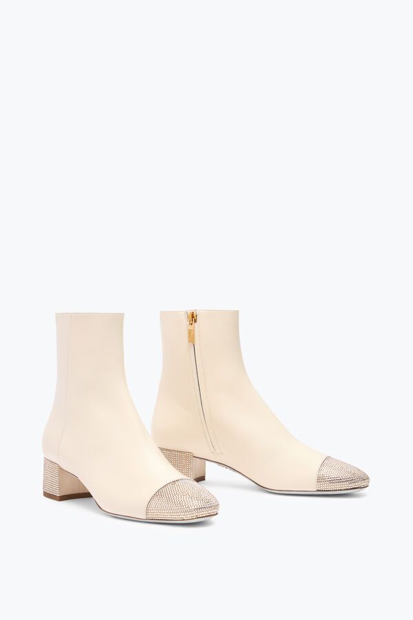 jeweled bonnie ankle boot in ivory leather with gold crystals 40 rene caovilla