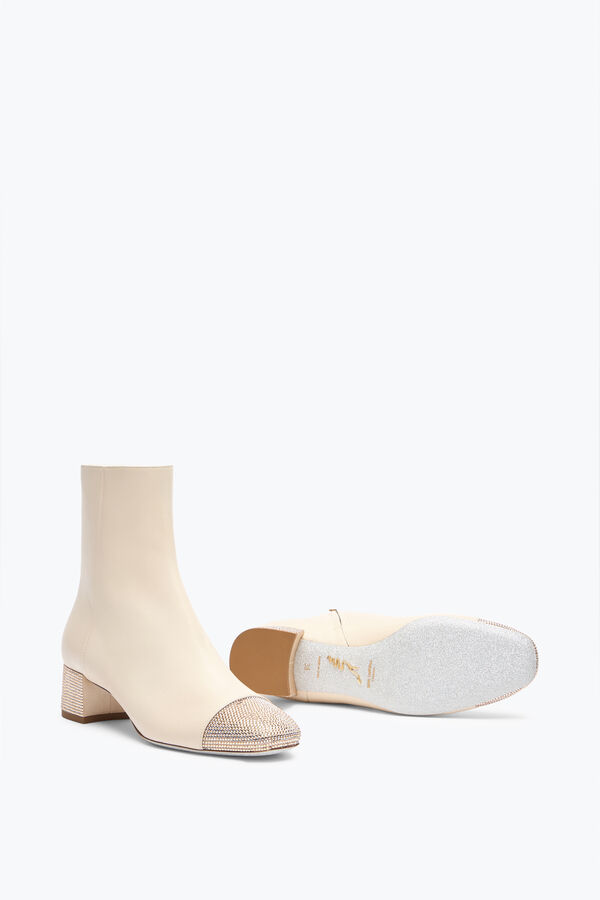 jeweled bonnie ankle boot in ivory leather with gold crystals 40 rene caovilla