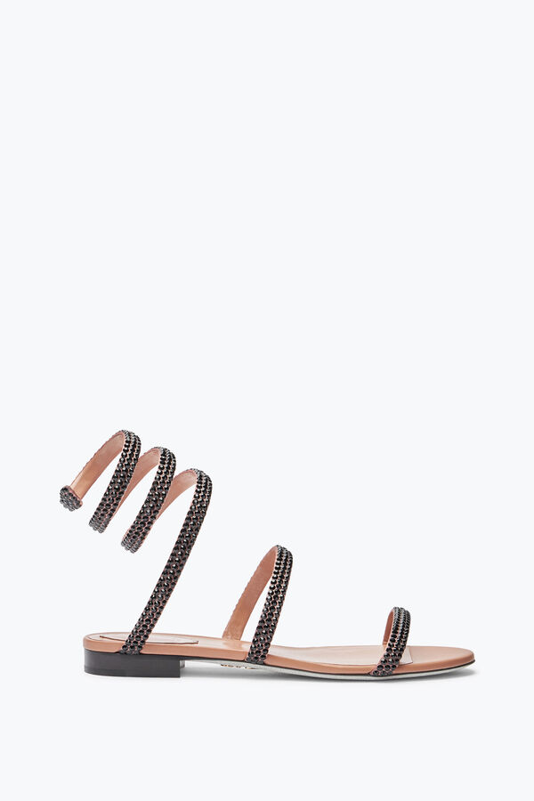 jeweled cleo havana flat sandal with black crystals 10 rene caovilla