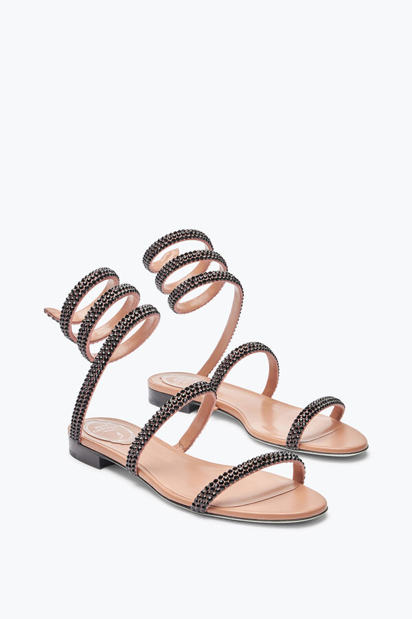 jeweled cleo havana flat sandal with black crystals 10 rene caovilla