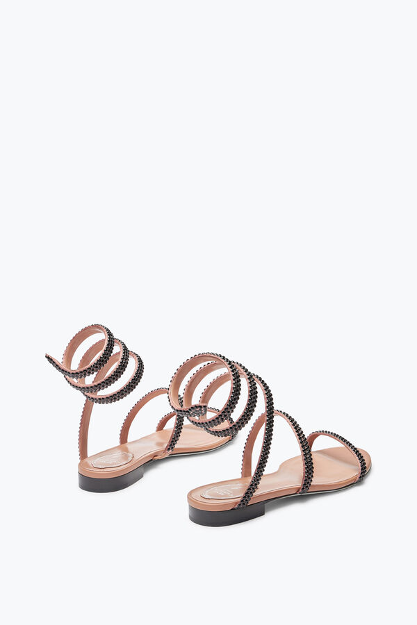 jeweled cleo havana flat sandal with black crystals 10 rene caovilla
