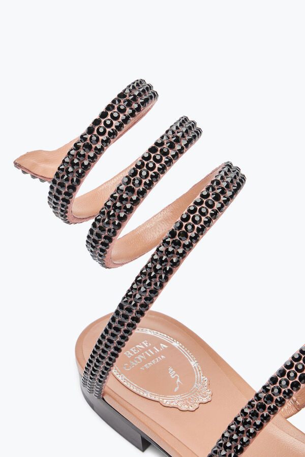 jeweled cleo havana flat sandal with black crystals 10 rene caovilla