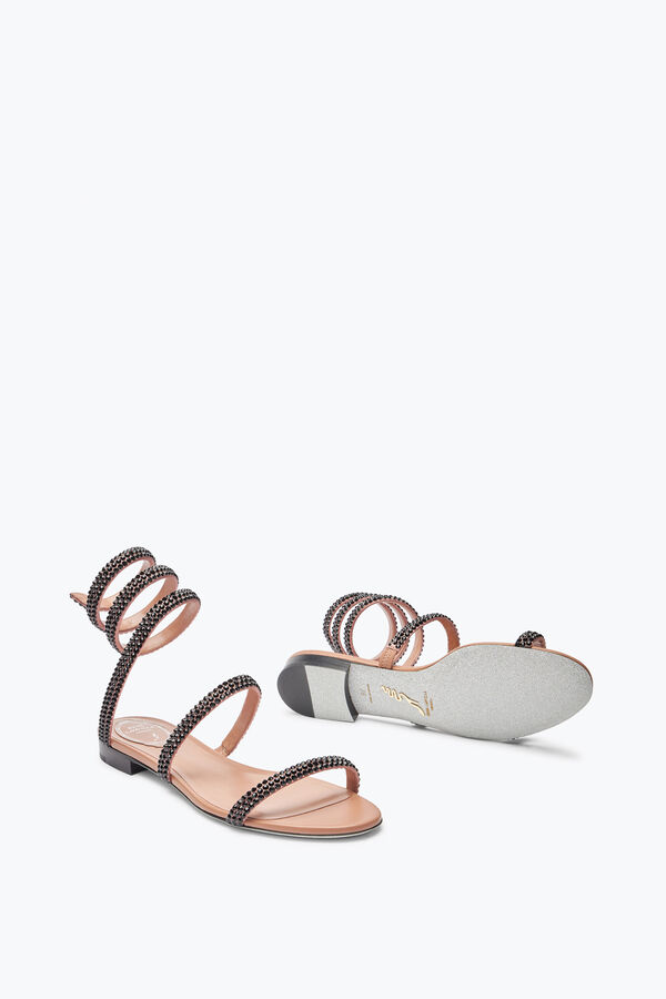 jeweled cleo havana flat sandal with black crystals 10 rene caovilla