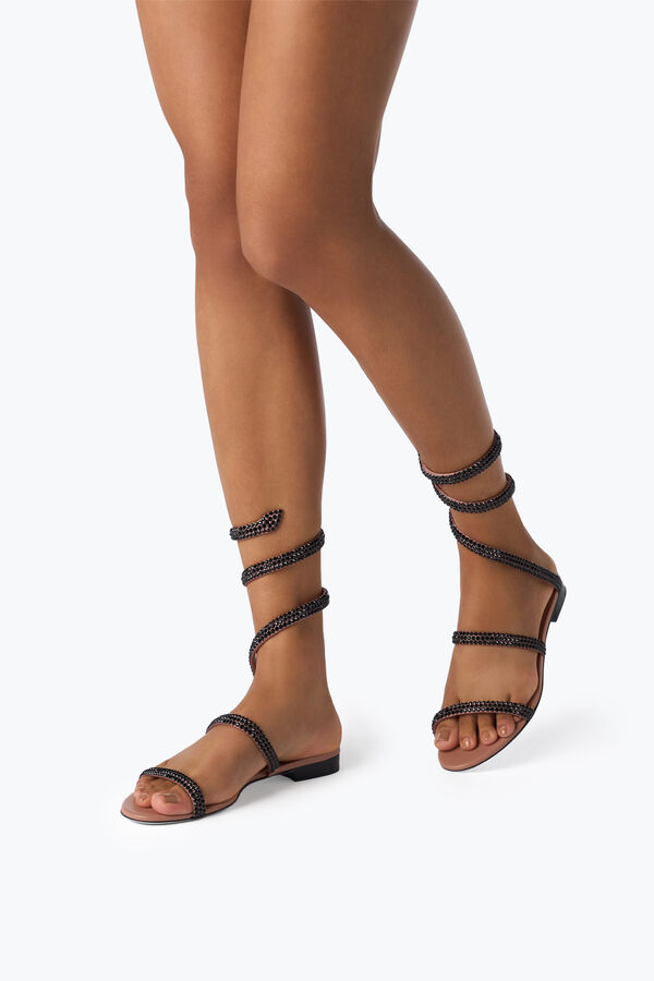 jeweled cleo havana flat sandal with black crystals 10 rene caovilla