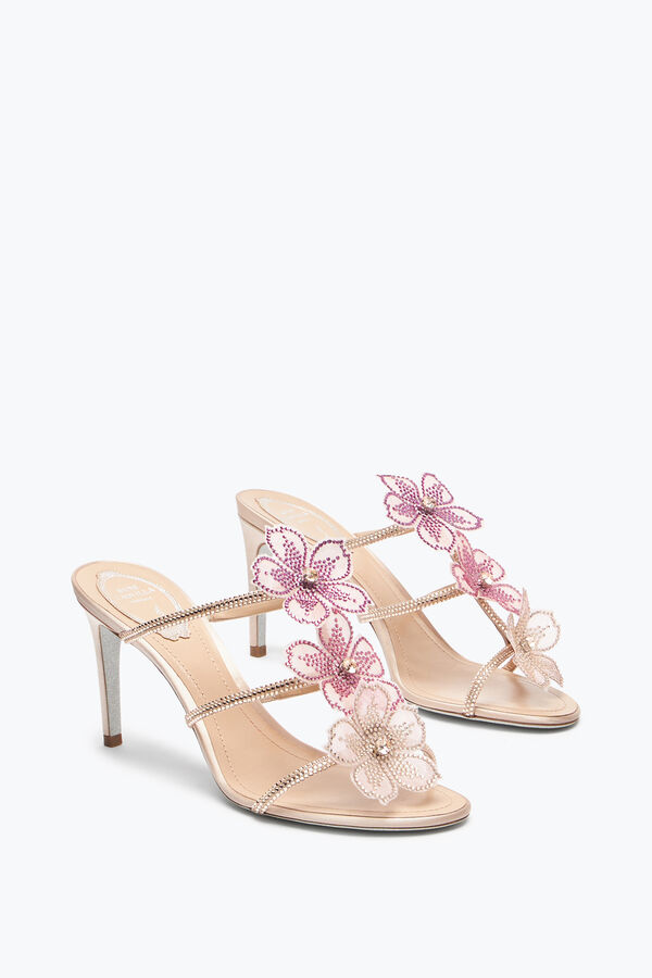 jeweled peach flower pink mule 80 rene caovilla