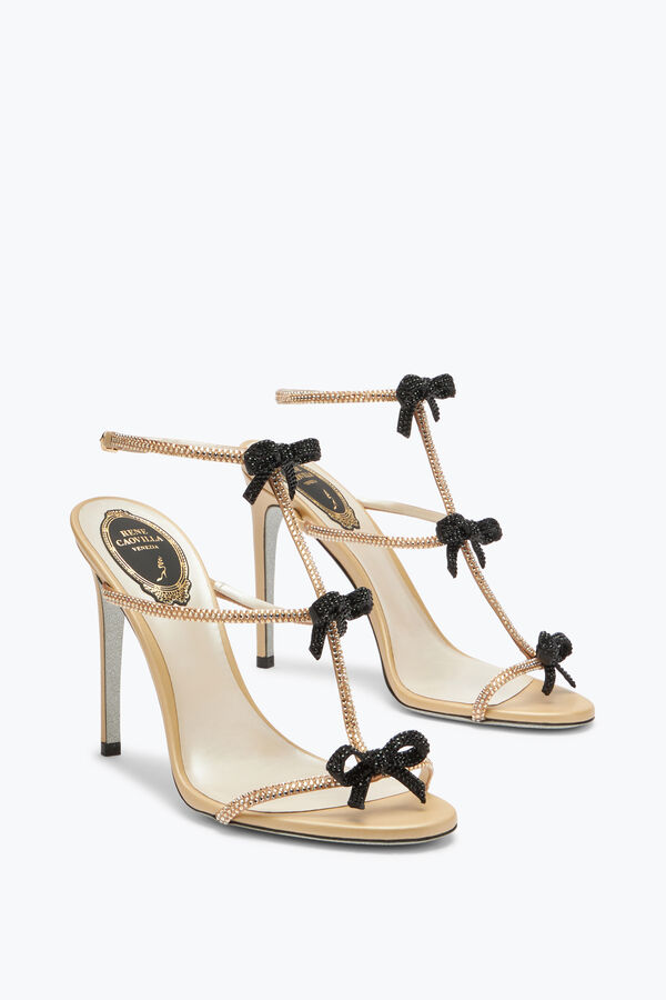 jeweled caterina neutral sandal with black and gold crystals 105 rene caovilla