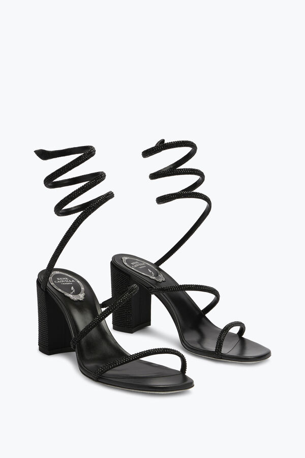 jeweled cleo block-heeled crystal black sandal 80 rene caovilla