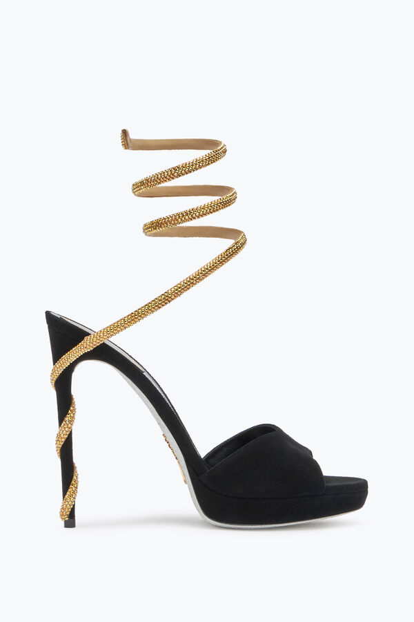 jeweled margot black suede and gold platform sandal 120 rene caovilla