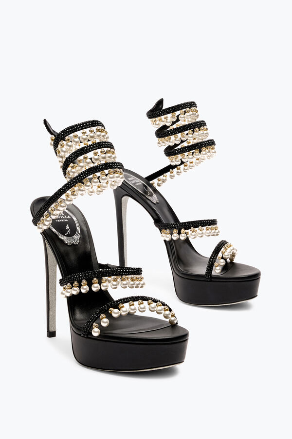 jeweled chandelier black platform sandal with pearls 130 rene caovilla