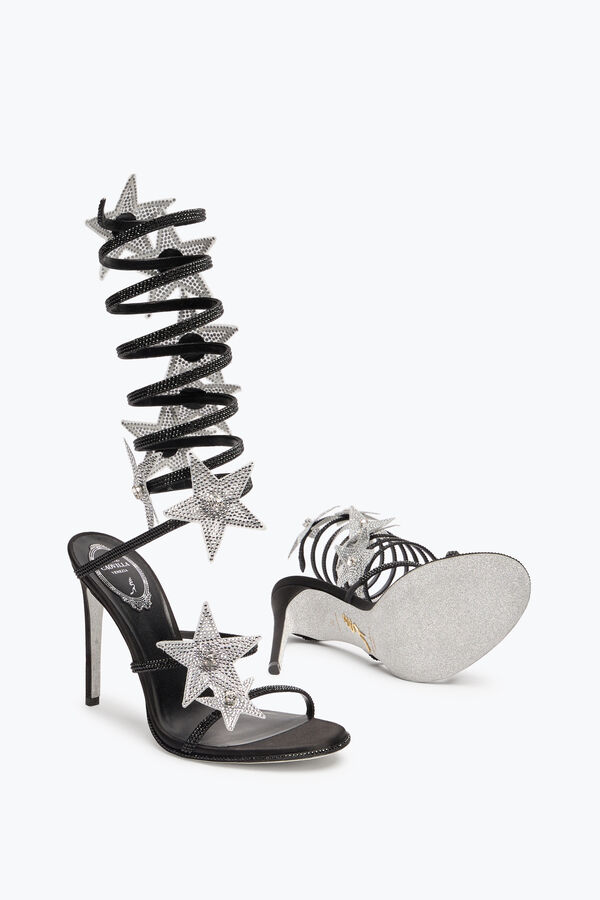 jeweled super cleo star black silver sandal 105 rene caovilla