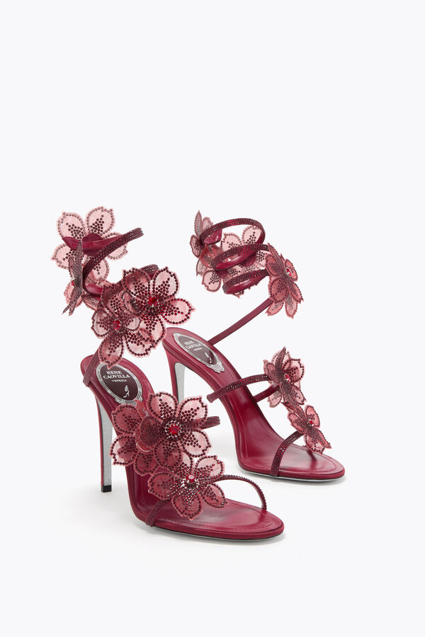 jeweled peach flower burgundy sandal 105 rene caovilla
