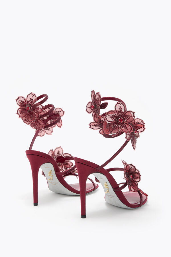 jeweled peach flower burgundy sandal 105 rene caovilla