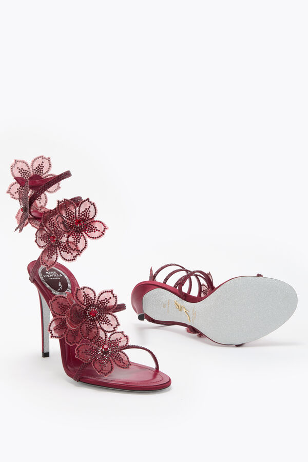 jeweled peach flower burgundy sandal 105 rene caovilla