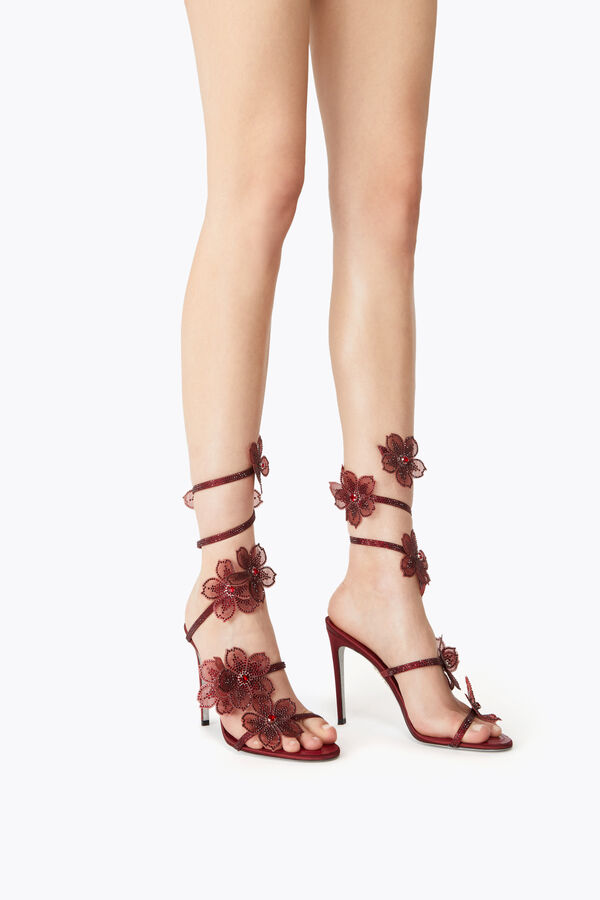 jeweled peach flower burgundy sandal 105 rene caovilla