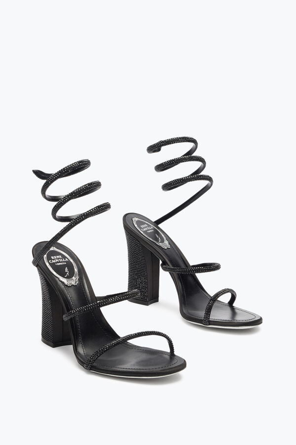 jeweled cleo total black sandal with soul heel 105 rene caovilla
