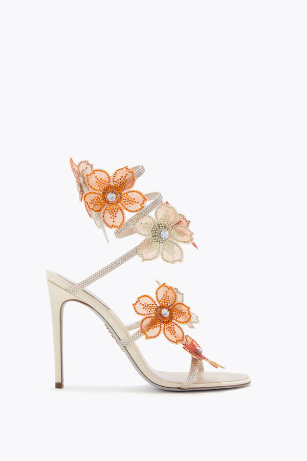 jeweled peach flower ivory and orange sandal 105 rene caovilla