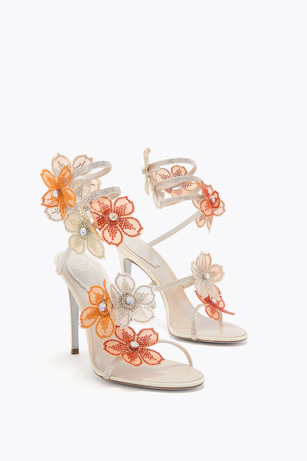 jeweled peach flower ivory and orange sandal 105 rene caovilla