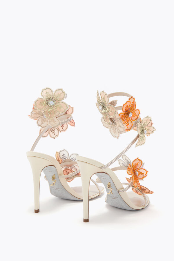 jeweled peach flower ivory and orange sandal 105 rene caovilla