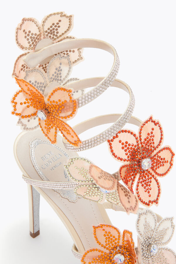 jeweled peach flower ivory and orange sandal 105 rene caovilla