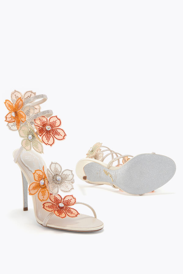 jeweled peach flower ivory and orange sandal 105 rene caovilla