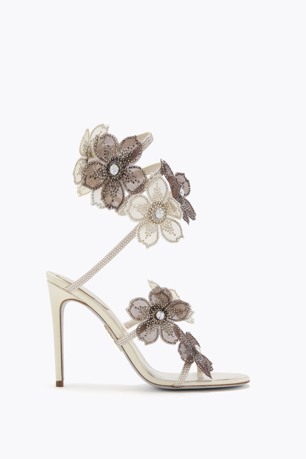 jeweled peach flower ivory and grey sandal 105 rene caovilla