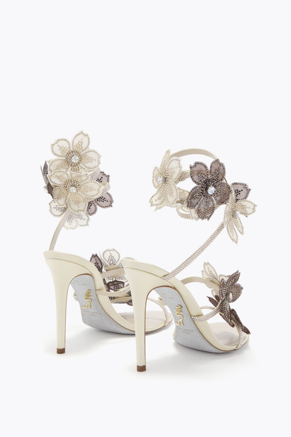jeweled peach flower ivory and grey sandal 105 rene caovilla