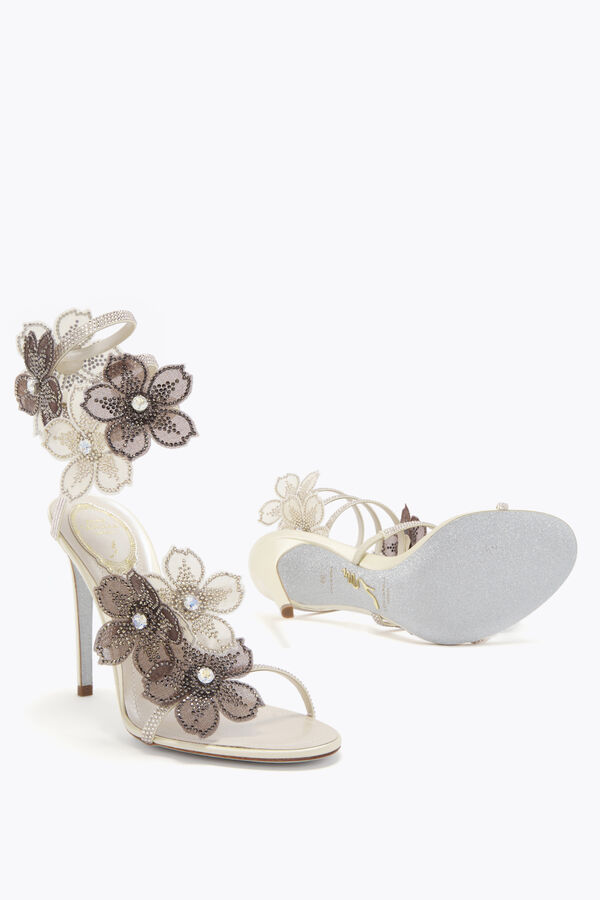 jeweled peach flower ivory and grey sandal 105 rene caovilla