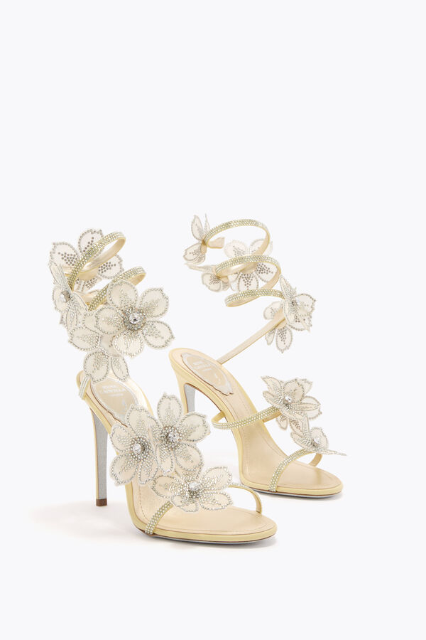 jeweled peach flower lemon yellow sandal 105 rene caovilla